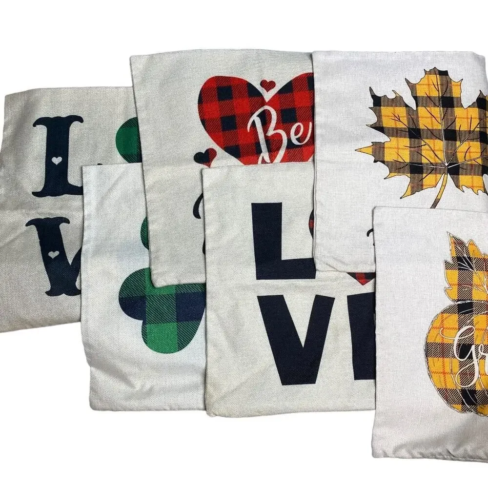 Seasonal Throw Pillow Covers Set of 6 Fall Thanksgiving Valentines Saint Patrick